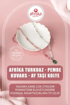 Afrika Turkuaz-Pembe Kuvars-Ay Taşı Doğal Taş Kolye - 1