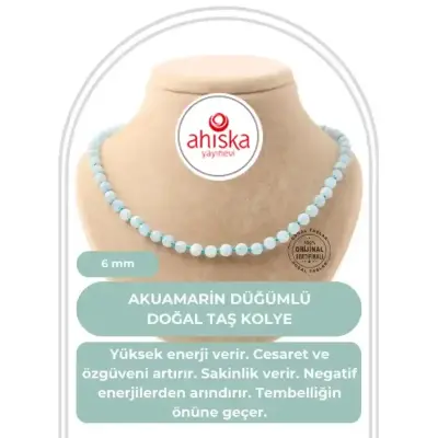 Akuamarin 6 mm Düğümlü Doğal Taş Kolye - Doğal Taş (1)