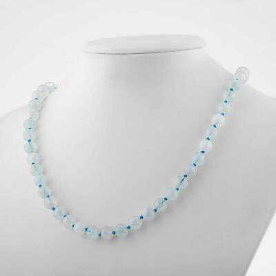 Akuamarin 8 mm Düğümlü Doğal Taş Kolye - Doğal Taş (1)