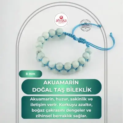 Akuamarin 8mm Çift Sıra Makrome Doğal Taş Bileklik - Doğal Taş (1)