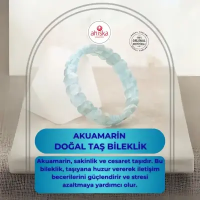 Akuamarin Doğal Taş Geniş Kesim Bileklik - Doğal Taş (1)