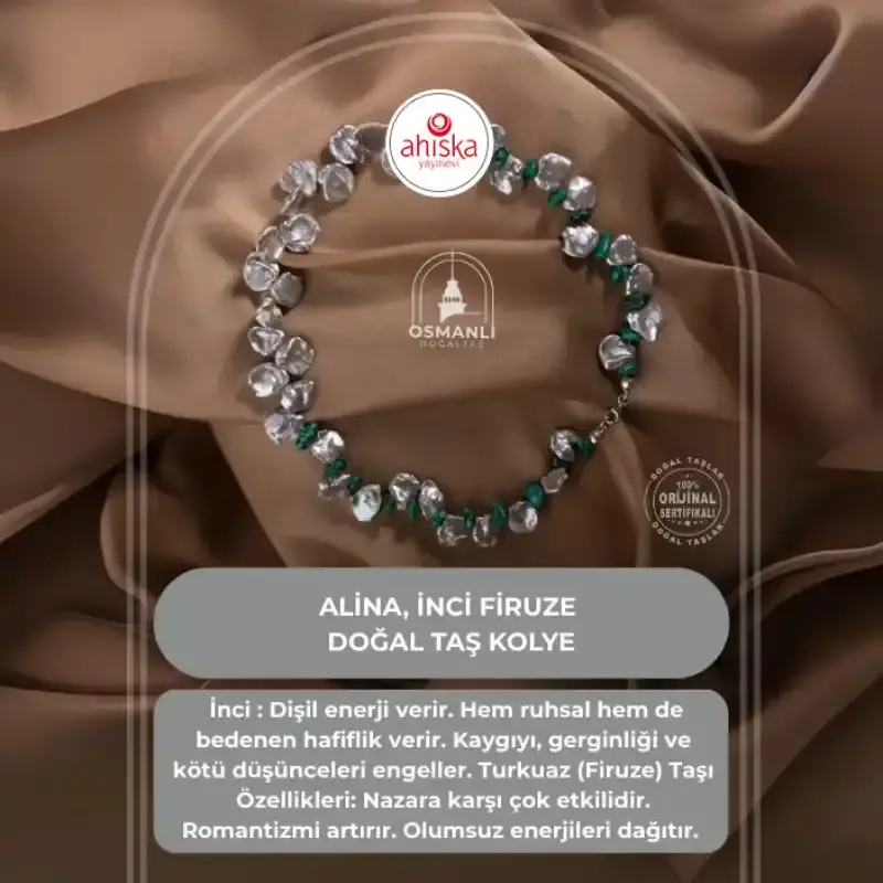 Alina, İnci Firuze Doğal Taş Kolye - 2