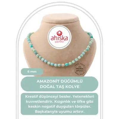Amazonit 6 mm Düğümlü Doğal Taş Kolye - Doğal Taş (1)