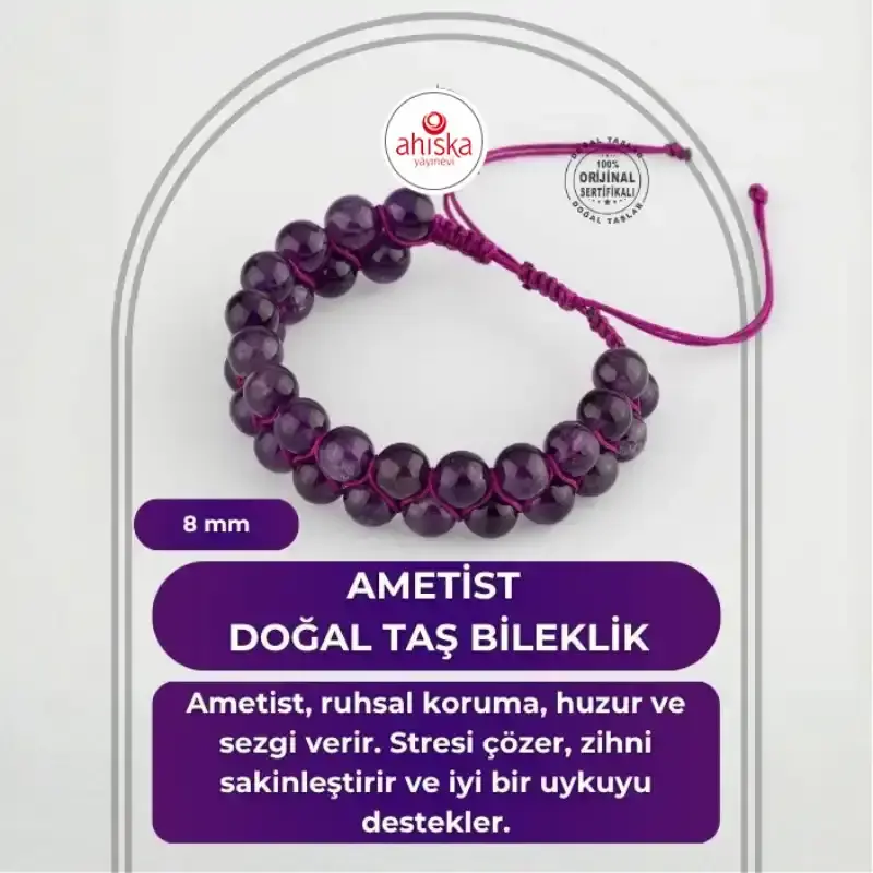 Ametist 8mm Çift Sıra Makrome Doğal Taş Bileklik - 2
