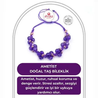 Ametist Doğal Taş Fasetli Kesim Ayarlanabilir Bileklik - 1