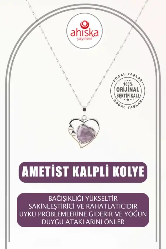 Ametist Doğal Taş Kalpli Kolye, Gümüş Zincir - 2
