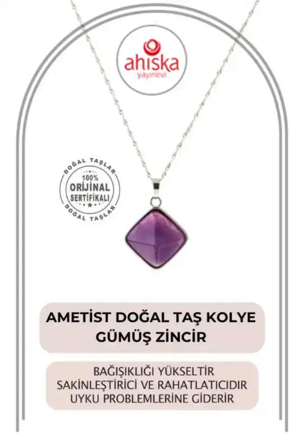 Ametist Doğal Taş Kolye, Gümüş Zincir - 2