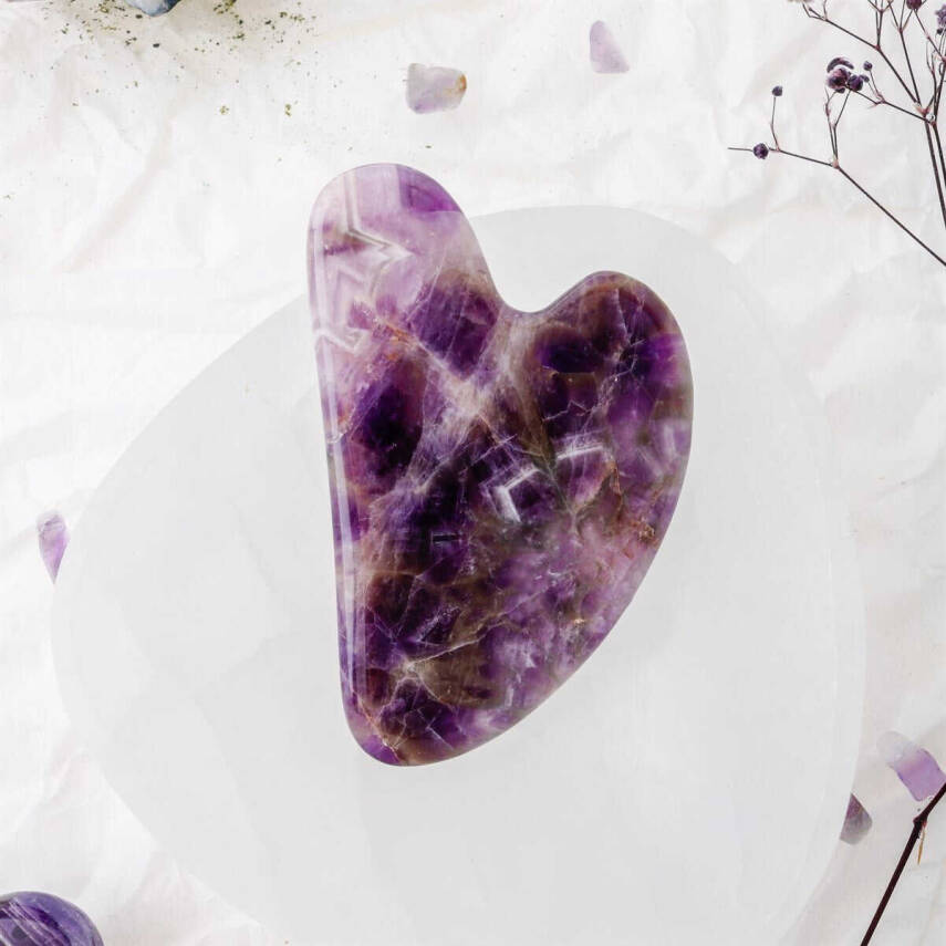 Ametist Taşı Gua Sha Yüz Masaj Taşı Kalpli - 2