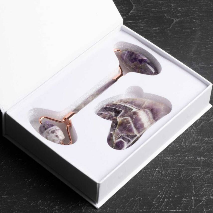 Ametist Taşı Masaj Takımı - Roller ve Gua Sha Kaz Ayaklı Set - 3