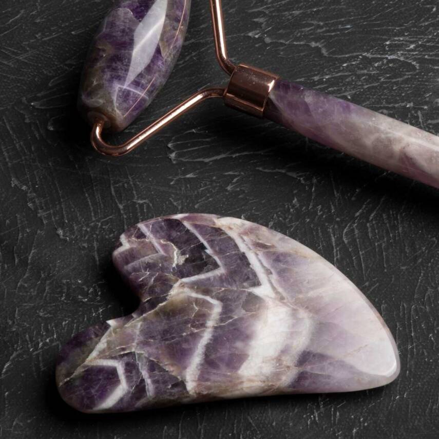 Ametist Taşı Masaj Takımı - Roller ve Gua Sha Kaz Ayaklı Set - 4