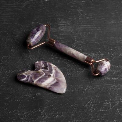 Ametist Taşı Masaj Takımı - Roller ve Gua Sha Kaz Ayaklı Set - 5