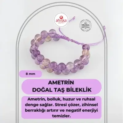 Ametrin 8mm Çift Sıra Makrome Doğal Taş Bileklik - Doğal Taş (1)