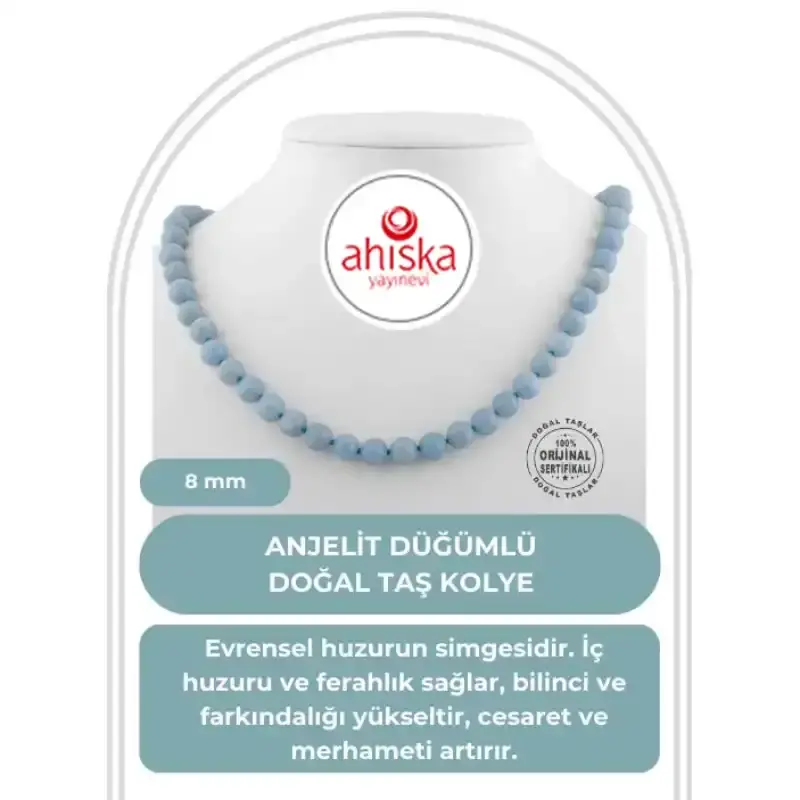 Anjelit 8 mm Düğümlü Doğal Taş Kolye - 2