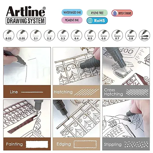 Artline Drawing System Brush Teknik Çizim Kalemi Siyah Fırça Uçlu - 7