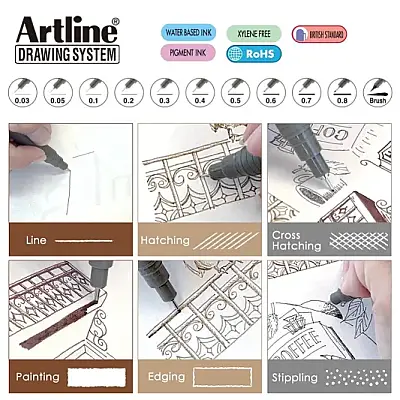 Artline Drawing System Brush Teknik Çizim Kalemi Siyah Fırça Uçlu - 12