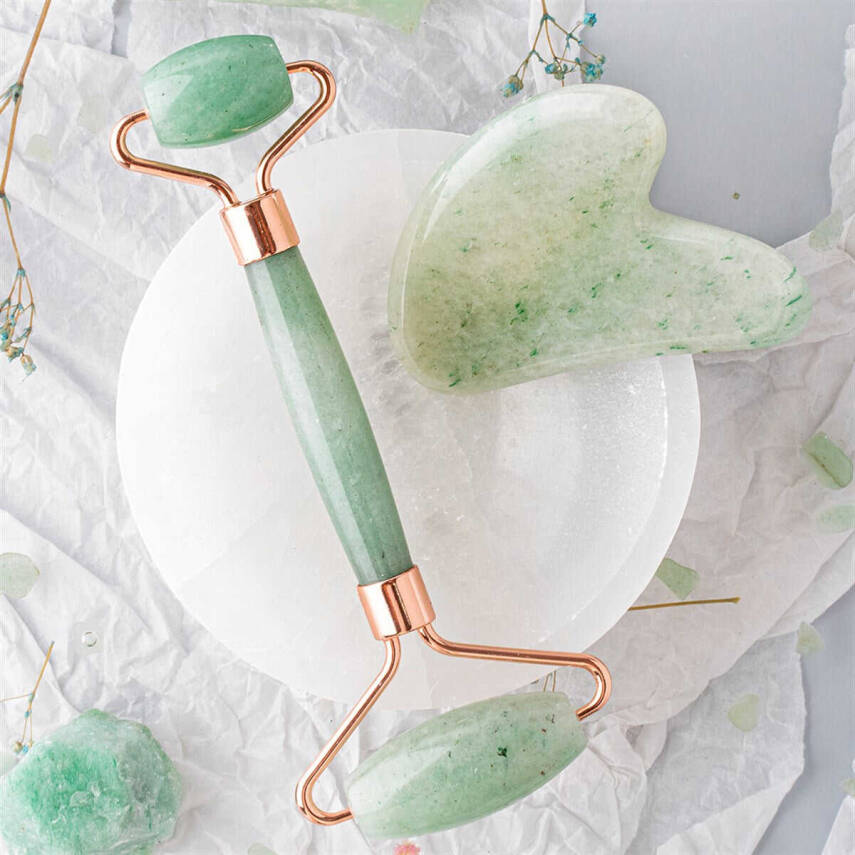 Aventurin Taşı Masaj Takımı - Roller ve Gua Sha Kalpli Set - 5