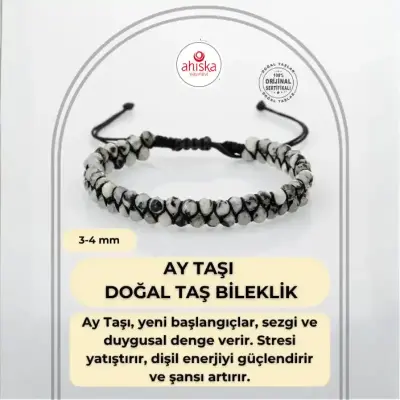 Ay Taşı 3-4mm Çift Sıra Doğal Taş Bileklik - Doğal Taş (1)
