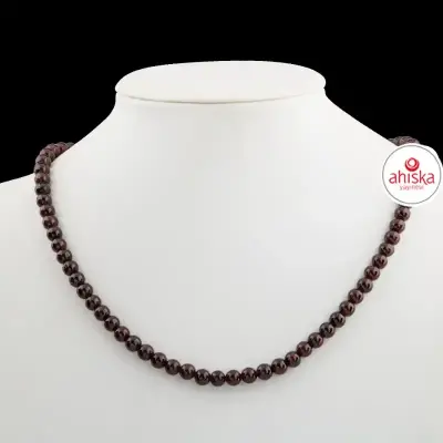 Bordo Granat Lal 6 mm Dizi Doğal Taş Kolye - Doğal Taş (1)