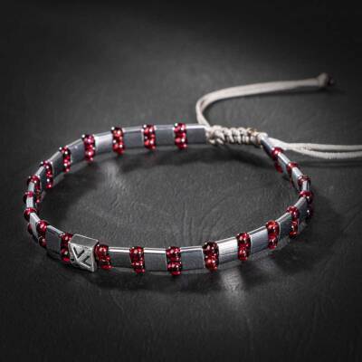 Bordo Granat Lal-Hematit Doğal Taş Erkek Makrome Bileklik - 3