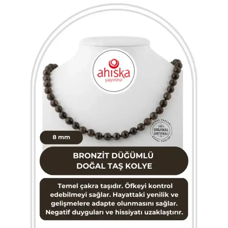Bronzit 8 mm Düğümlü Doğal Taş Kolye - 2