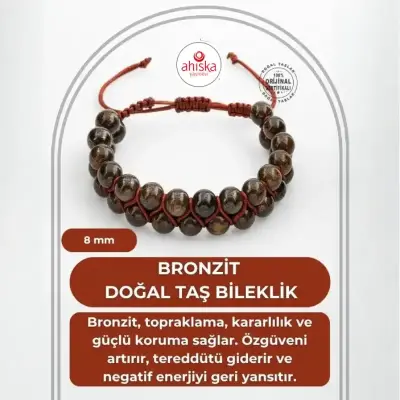 Bronzit 8mm Çift Sıra Makrome Doğal Taş Bileklik - Doğal Taş (1)