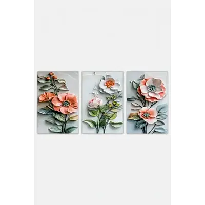 Çiçek 3d 3lü Mdf Tablo - Bemenda (1)