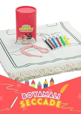 Çocuklara Özel Yıkanabilir Boyamalı Seccade Seti Kırmızı - 5