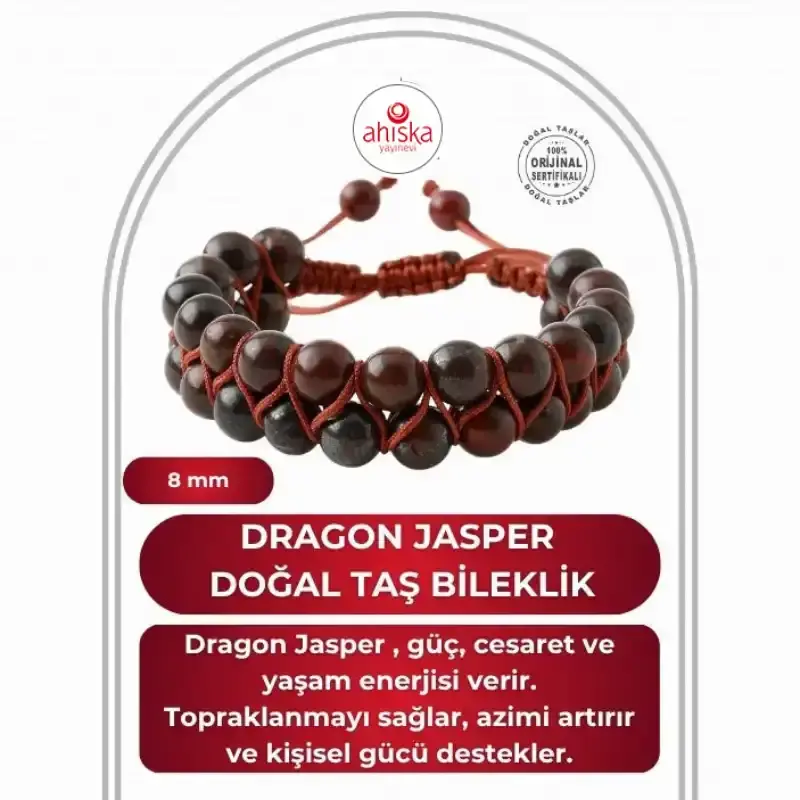 Dragon Jasper 8mm Çift Sıra Makrome Doğal Taş Bileklik - 2