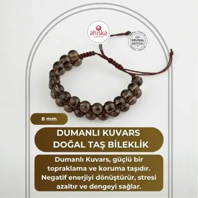 Dumanlı Kuvars 8mm Çift Sıra Makrome Doğal Taş Bileklik - Doğal Taş (1)