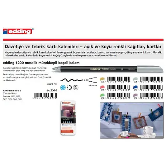 Edding Metalik Grafik Kalemi 6 Lı Pastel Renkler 1200 - 7