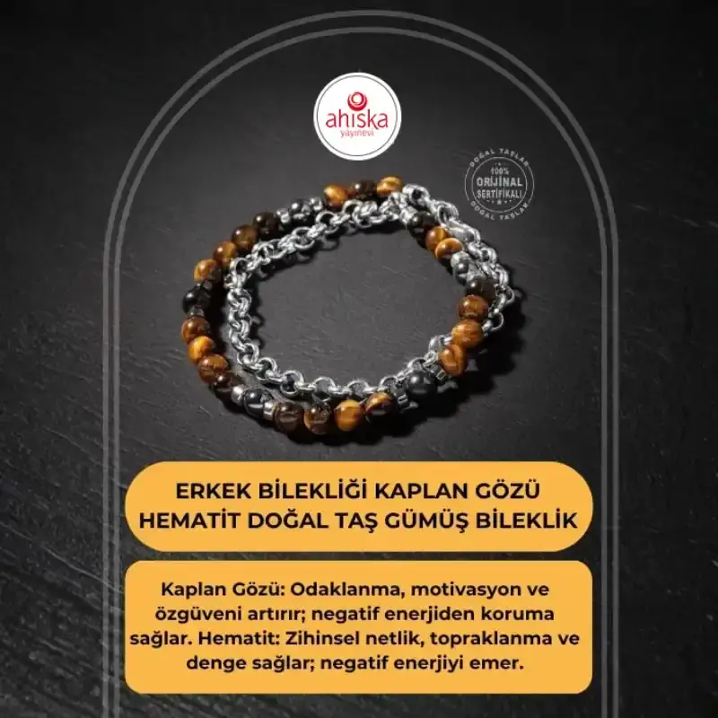Erkek Bilekliği Kaplan Gözü Hematit Doğal Taş Gümüş Bileklik - 2