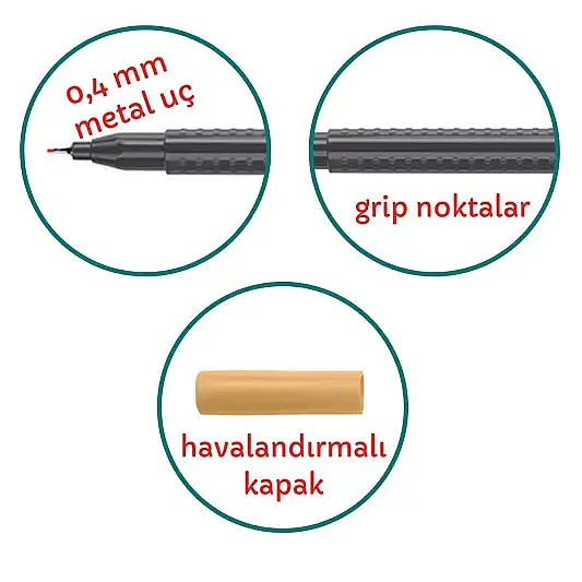 Faber Castell Grip Finepen 0.4 Keçeli Mavi - 3