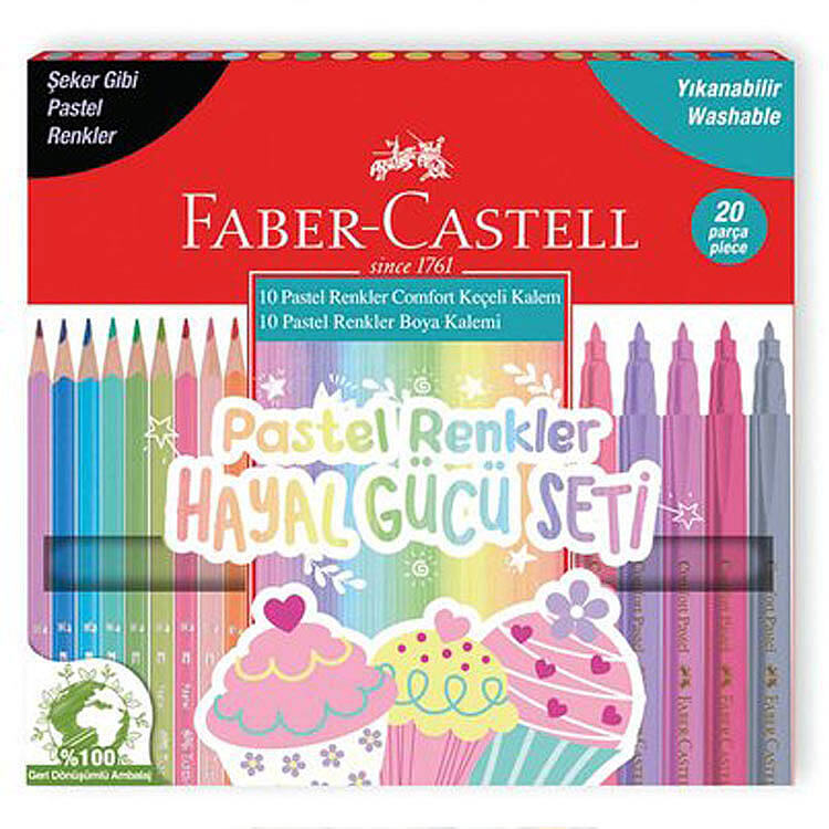 Faber Keçeli Kalem 10 + 10 Kuru Boya Pastel - 2