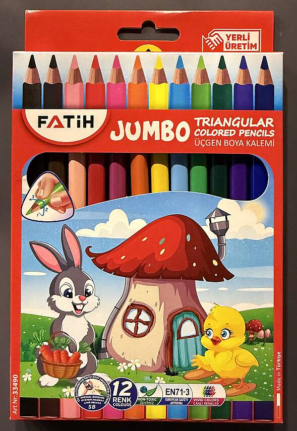 Fatih Karton Kutu Jumbo Kuru Boya Kalemi 12 Renk Tam Boy - 2