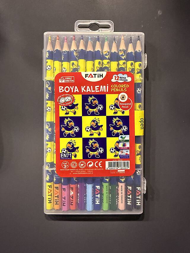 Fatih Sarı Kanarya Plastik Kutu Kuru Boya Kalemi 12 Renk Tam Boy - 1