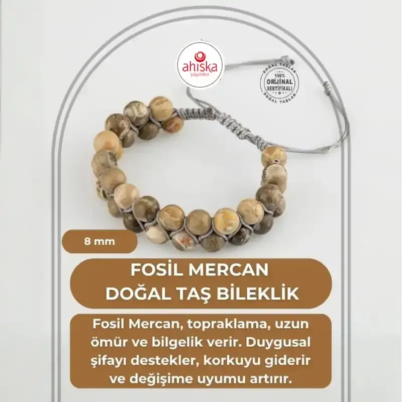 Fosil Mercan 8mm Çift Sıra Makrome Doğal Taş Bileklik - 2