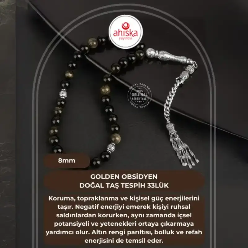 Golden Obsidyen Doğal Taş Tesbih 33lük - 8mm - 2
