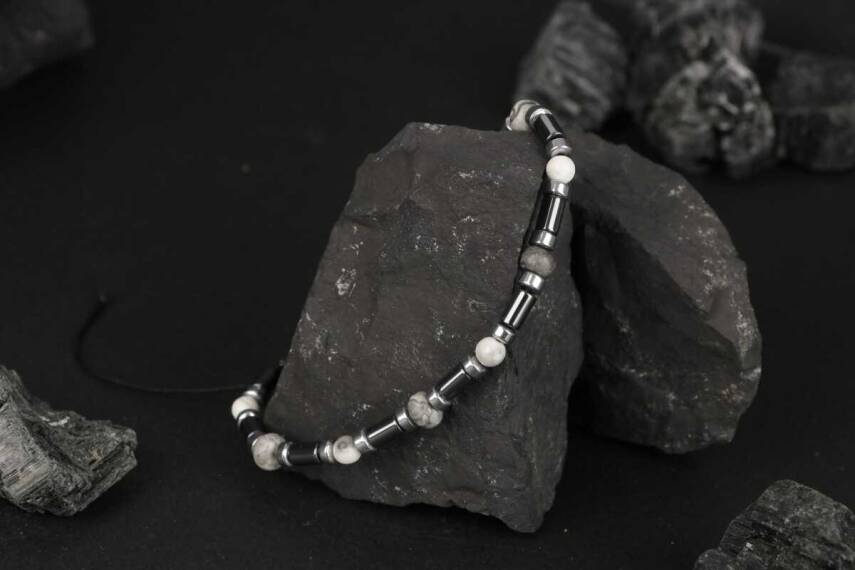 Gri Jasper-Hematit-Havlit Doğal Taş Bileklik - 3