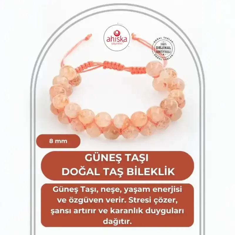 Güneş Taşı 8mm Çift Sıra Makrome Doğal Taş Bileklik - 2