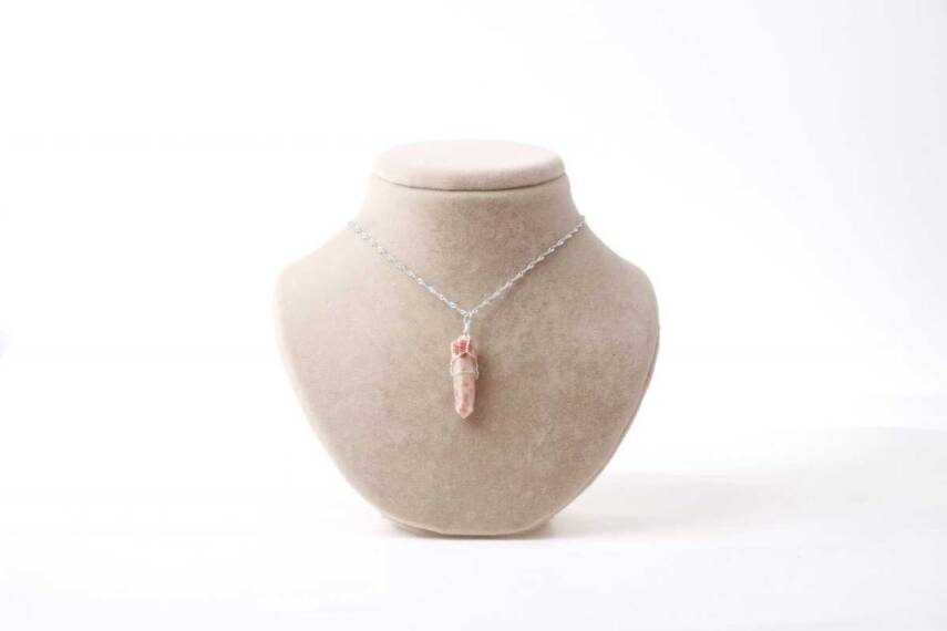 Güneş Taşı Doğal Taş Kolye Ucu 3x1 cm, Gümüş Zincir - 3