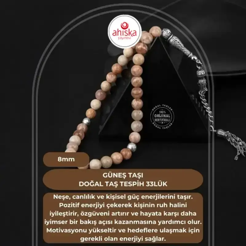 Güneş Taşı Doğal Taş Tesbih 33lük - 8mm - 2
