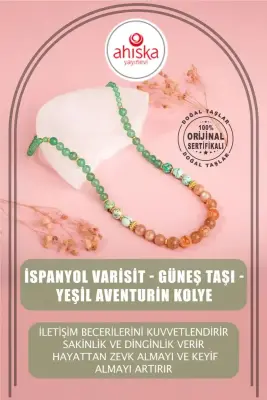 Güneş Taşı-Yeşil Aventurin Doğal Taş Altın Kaplama Kolye - 1