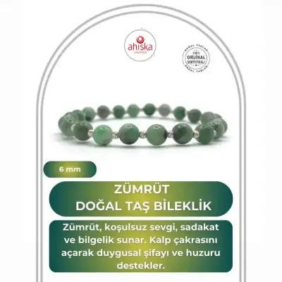 Hakiki Doğal Sertifikalı Zümrüt Doğal Taş Küçük Gümüş Aparatlı Misinalı Bileklik 6mm - Doğal Taş (1)