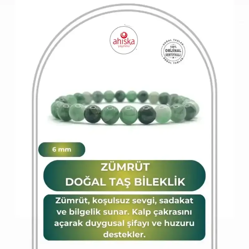 Hakiki Doğal Sertifikalı Zümrüt Doğal Taş Misinalı Bileklik 6mm - 2