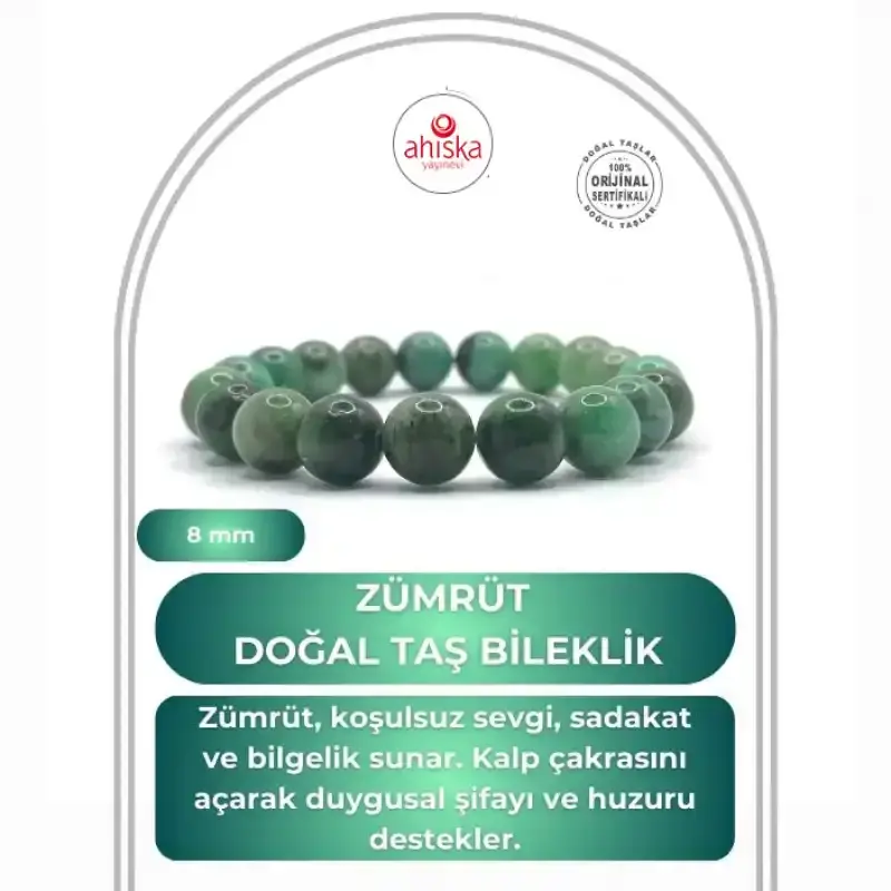 Hakiki Doğal Sertifikalı Zümrüt Doğal Taş Misinalı Bileklik 8mm - 2