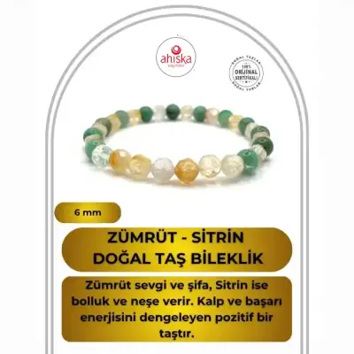 Hakiki Doğal Sertifikalı Zümrüt - Sitrin Doğal Taş Misinalı Bileklik Fasetli 6mm - Doğal Taş (1)