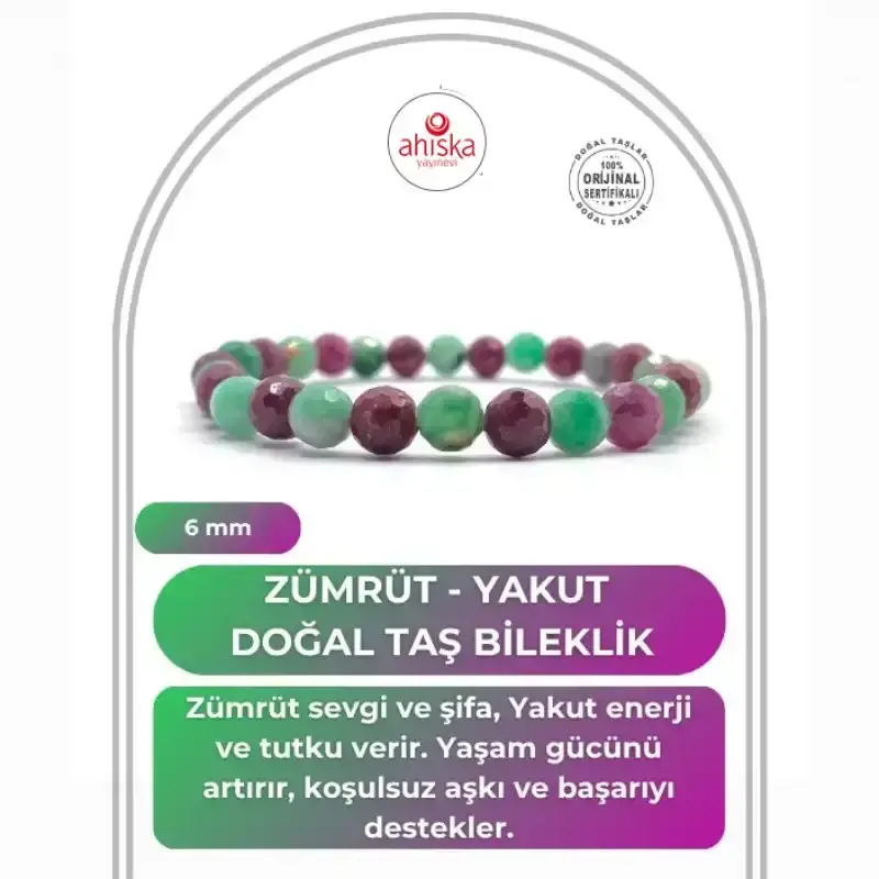 Hakiki Doğal Sertifikalı Zümrüt - Yakut Doğal Taş Misinalı Bileklik Fasetli 6mm - 2