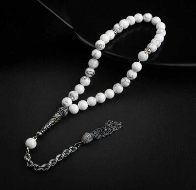 Havlit Doğal Taş 8mm Oksitli Gümüş İmameli Tesbih - 3