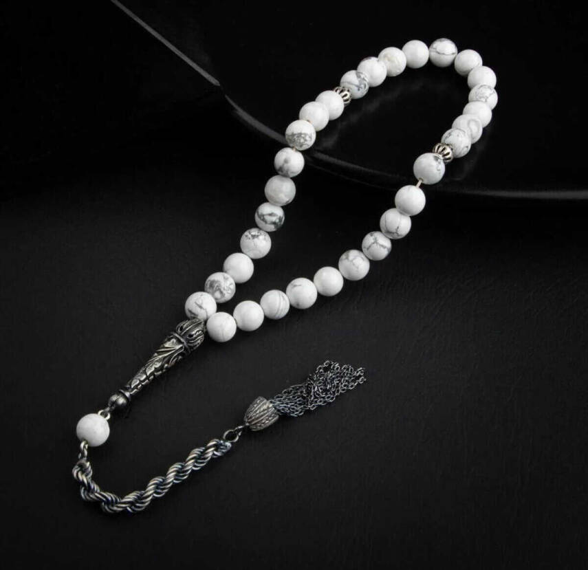 Havlit Doğal Taş 8mm Oksitli Gümüş İmameli Tesbih - 3