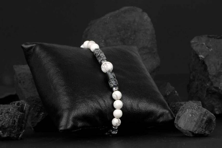 Havlit-Karlı Obsidyen-Hematit Doğal Taş Bileklik - 4